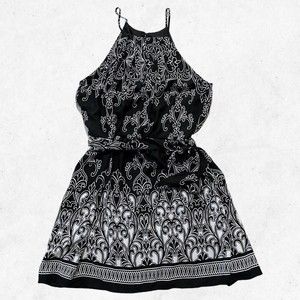 Bisou Bisou Black and White Printed Midi Dress